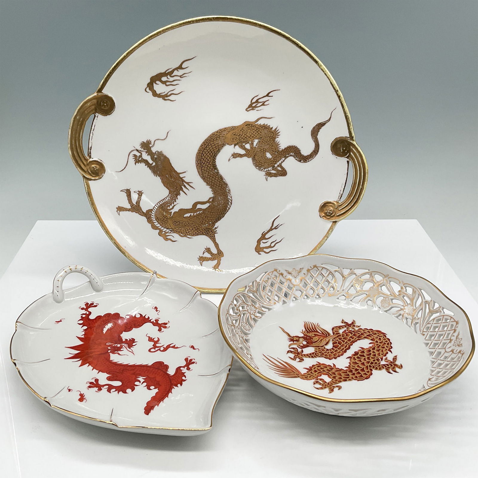 3pc JLmenau Graf Von Henne, Nippon & Schumann Porcelain Dragon Motif Dishes (1 of 2)