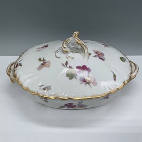 Antique Bavarian Porcelain Covered Tureen, Floral Gilded