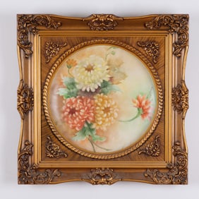 Betty Cooper Hand-Painted Floral Porcelain Plaque in Ornate