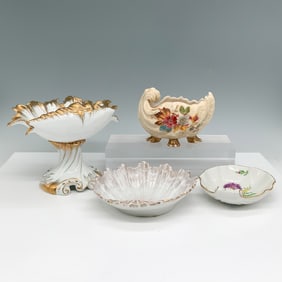4pc Ornate Porcelain Shell Bowls and Footed Compotes