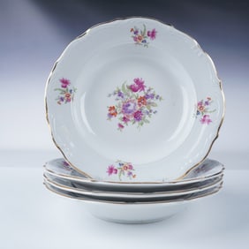4pc Europa Fine Porcelain Floral Soup Bowls