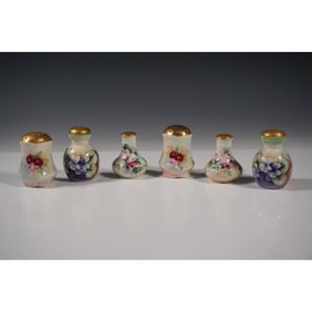 6pc Porcelain Floral Salt and Pepper Shaker Set, Gilded Lids
