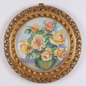 Hand-Painted Floral Porcelain Plate by Bettie Cooper