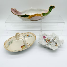 Porcelain Handled Dishes and Bowl, 3pc Assorted