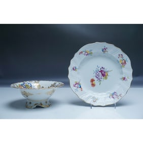 2pc Antique Porcelain Floral Plate and Bowl Set