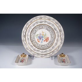 3pc Atlas China 22K Gold Porcelain Serving Plate & Ashtrays