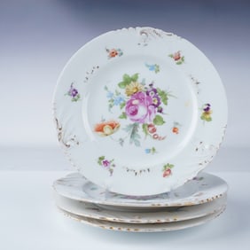4pc German Porcelain Floral Dessert Plates, Schonwald