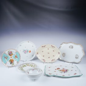 7pc Vintage Porcelain Dish and Serving Tray Collection