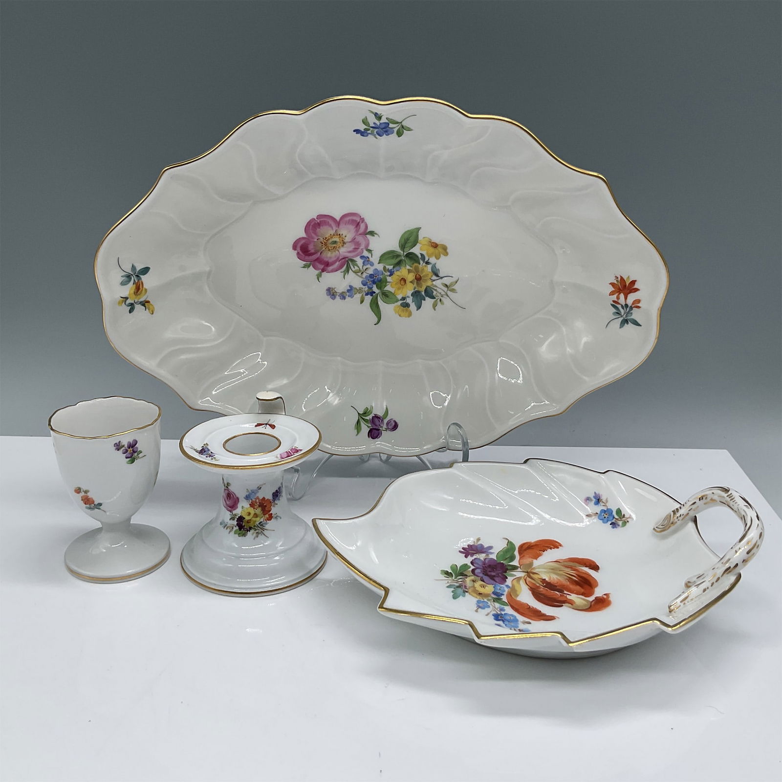 4pc Meissen Porcelain Floral Serving Set with Gold Accents (1 of 3)