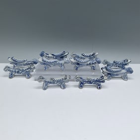 10pc Blue and White Porcelain Dog Chopstick Rests