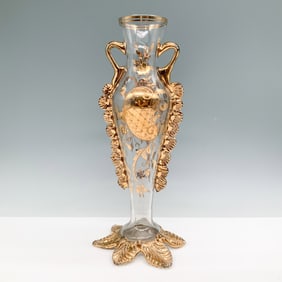 Bohemian Glass Vase with Gilded Floral Motif