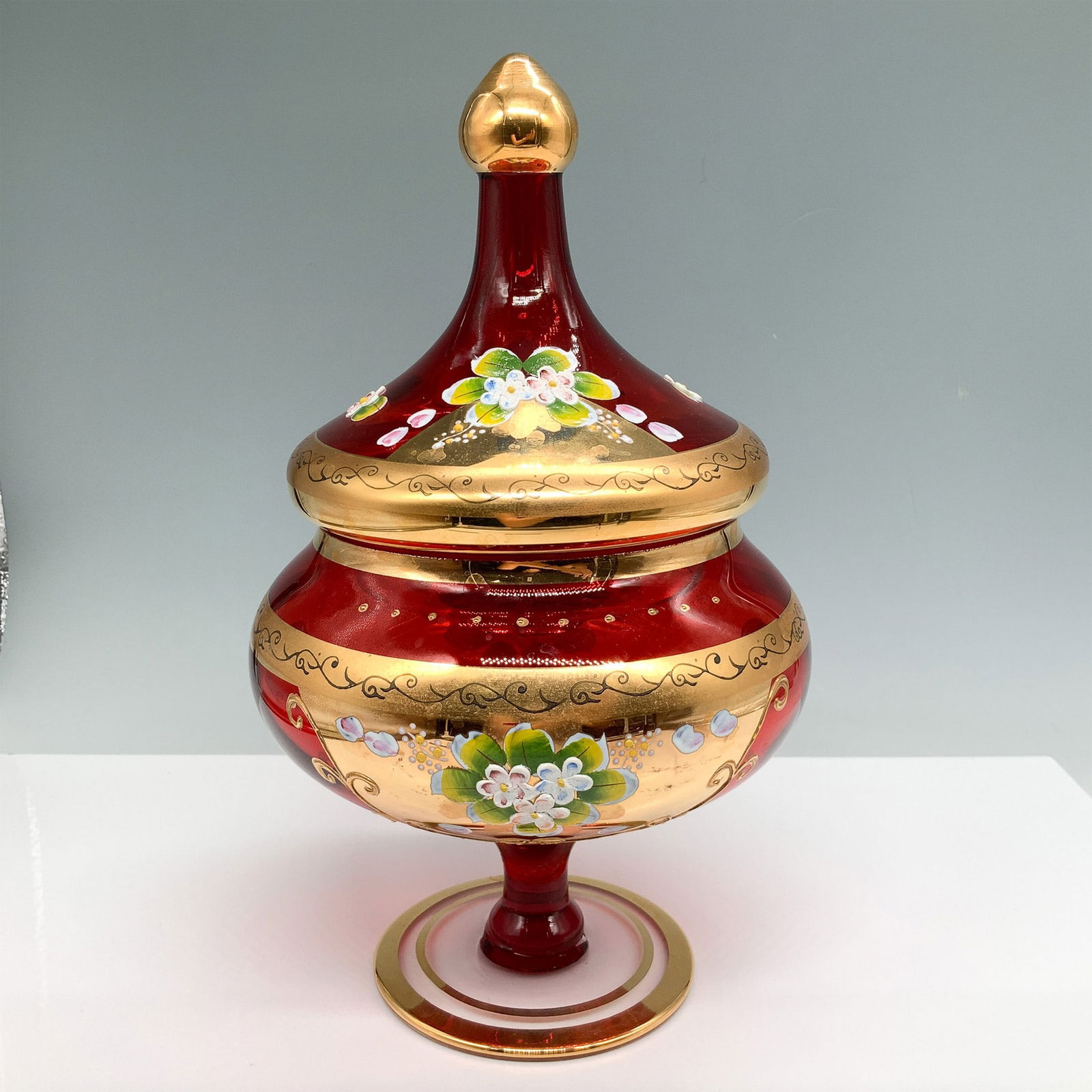 Bohemian Ruby Red Glass and Gold Covered Compote (1 of 3)