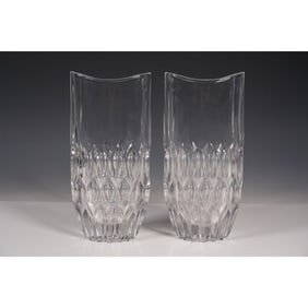 Pair of Geometric Cut Crystal Vases