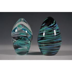2pc Art Glass Paperweight Set, Swirl Designs