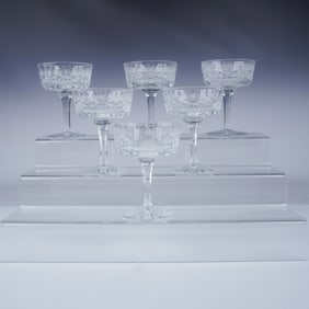 6pc Crystal Sherbet/Champagne Glasses, Multi-Sided Stems