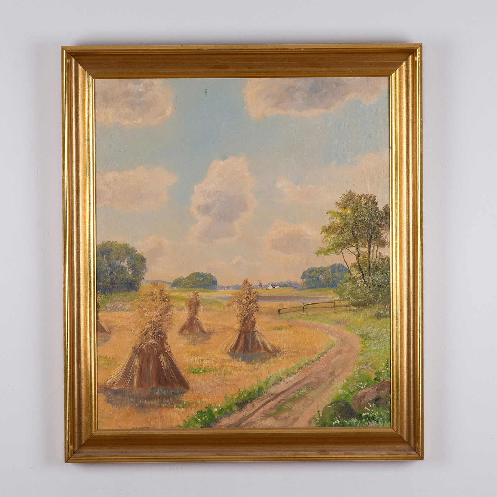 Borge Ruud, Oil on Canvas, Rural Haystacks Landscape, Signed (1 of 4)