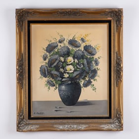 E. Carlos Signed, Floral Still Life Oil on Canvas Painting