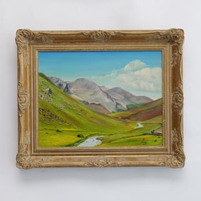 H. Watts, Original Oil on Canvas, Mountain Landscape, Signed