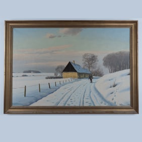 Kai Jeppe Drews, Large Original Oil on Canvas, Winter Signed