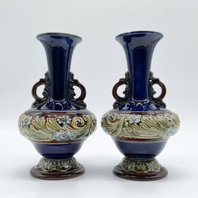2pc Doulton Lambeth Stoneware Vases