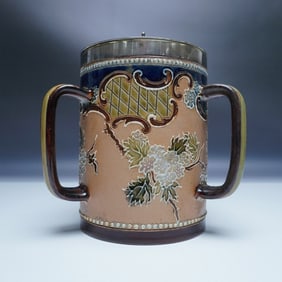 Doulton Lambeth Stoneware Blossom Tyg with Silver-Plated Lid