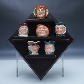 6Pc Royal Doulton Miniature Character Jugs with Display