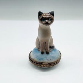 Eximious Limoges Porcelain Hinged Box, Siamese Cat
