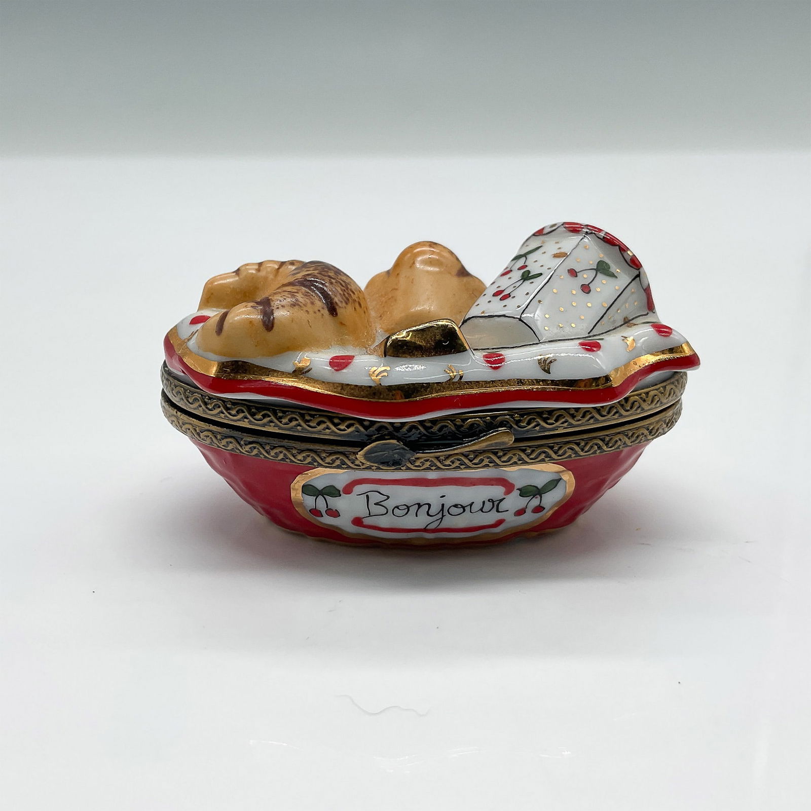 Limoges France Porcelain Hinged Box, Bonjour Basket (1 of 4)