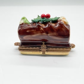 Limoges Hand-Painted Yule Log Trinket Box