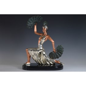 D'Argenta Art Deco Fan Dancer LE Sculpture by Jolly