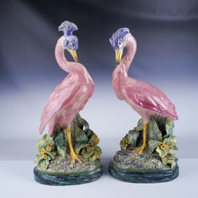 2pc Brayton by Freeman & Leidy Ceramic Crane Sculptures