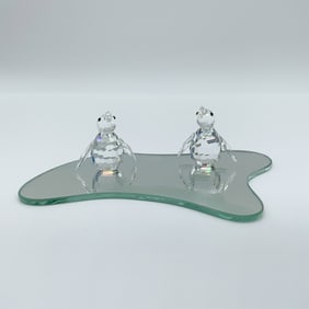 Swarovski Crystal Figurine Penguin Pair with Mirror Base