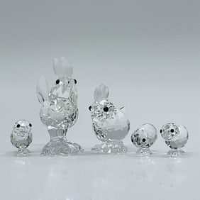 Swarovski Crystal Figurines, Mini Cockerel, Hen and Chicks