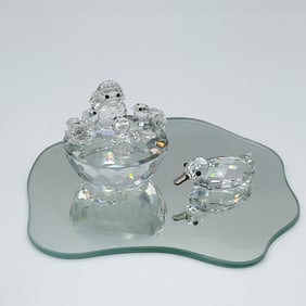 2pc Swarovski Crystal Figurines, Duck & Birds + Mirror Base