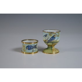 2pc Moorcroft Porcelain Egg Cup and Napkin Ring, Swallow Design