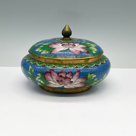 Chinese Cloisonne Lidded Bowl with Floral Motif