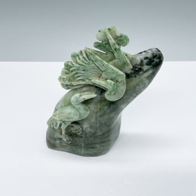Carved Jade Sculpture, Birds and Foliage Motif