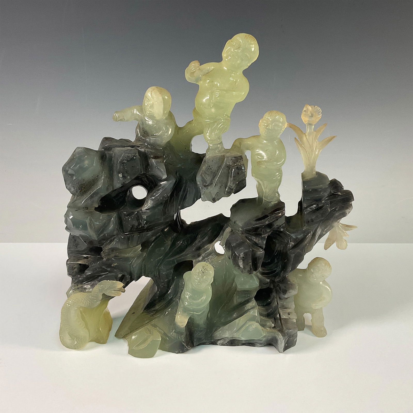 Vintage Chinese Scenic Green and Black Stone Carving (1 of 3)