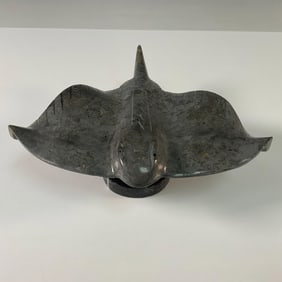 Fossil Stone Stingray Figurine, Artist Signed