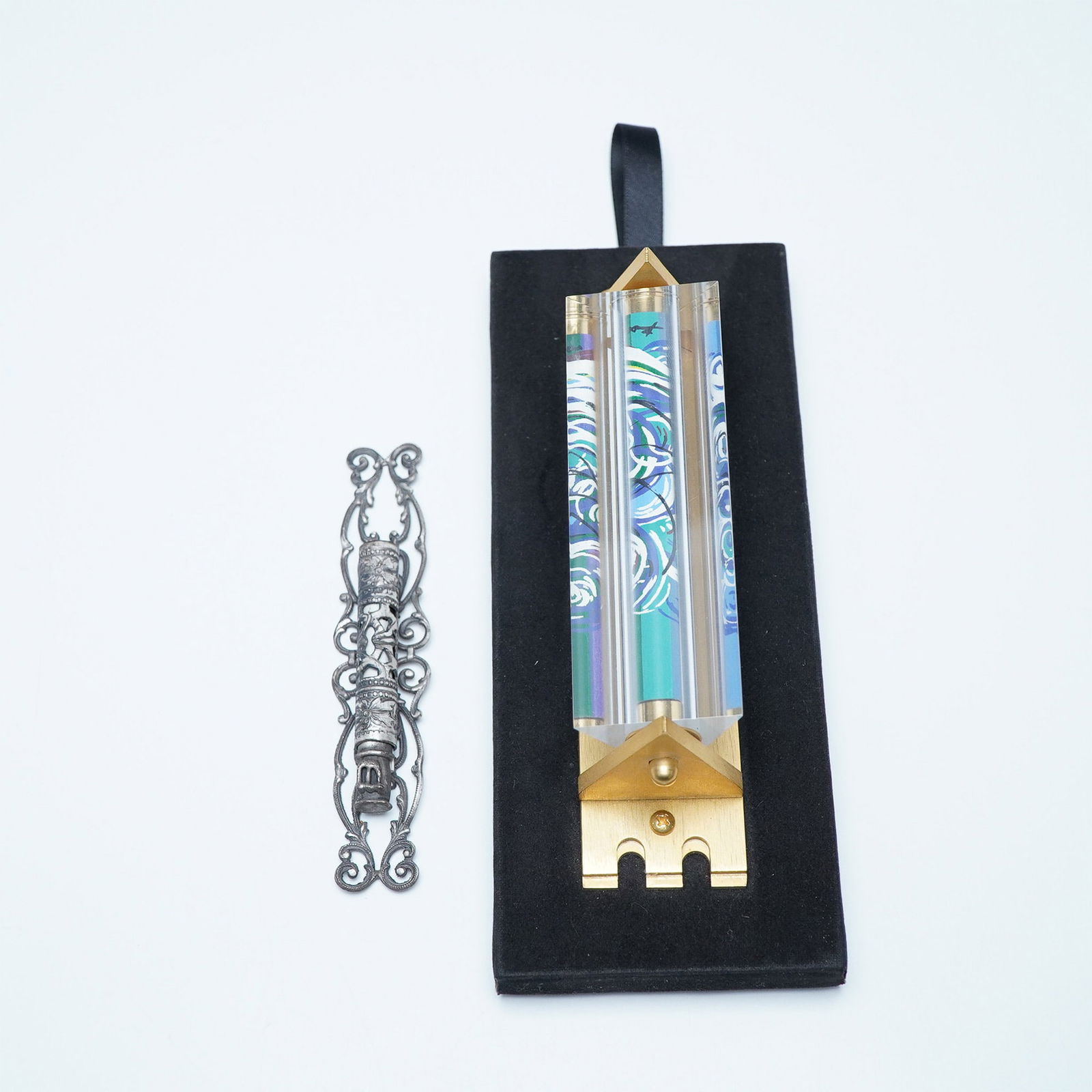 2pc Lucite and Metal Mezuzah and Ornate Silver Mezuzah Case (1 of 3)