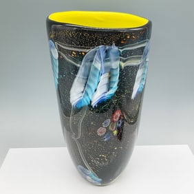 Hand-Blown Venetian Art Glass Vase, Multicolor Floral