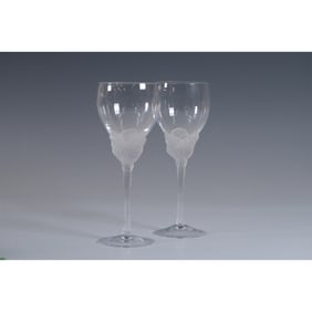 Pair of Christian Dior Rose Crystal Wine Glasses