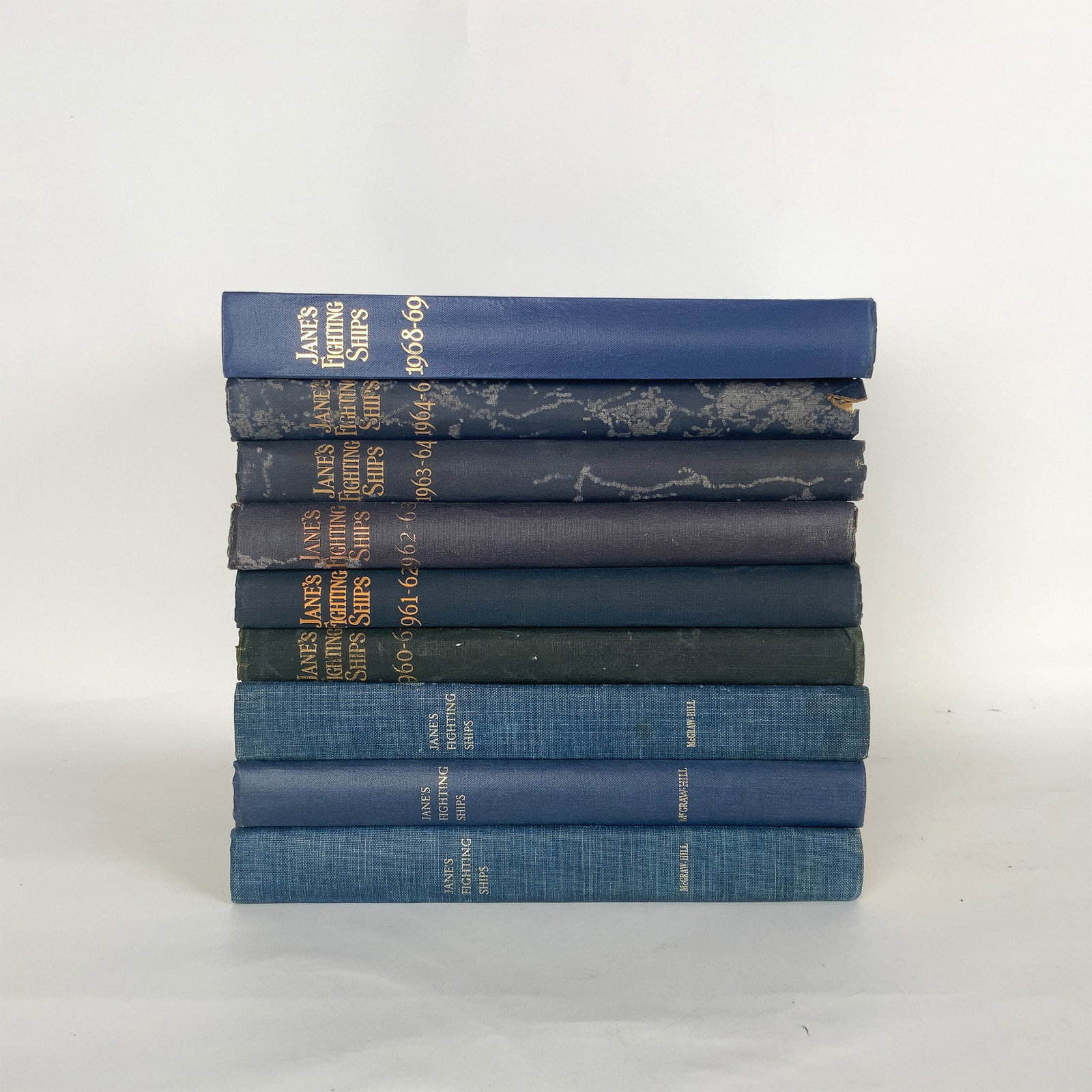Set of 9 Books Jane Fighting Ships, 1960-1969: A collection of nine volumes of Jane's Fighting Ships spanning the years 1960 through 1969, offering an invaluable reference on naval forces, warships, and maritime defense capabilities of the era. Th