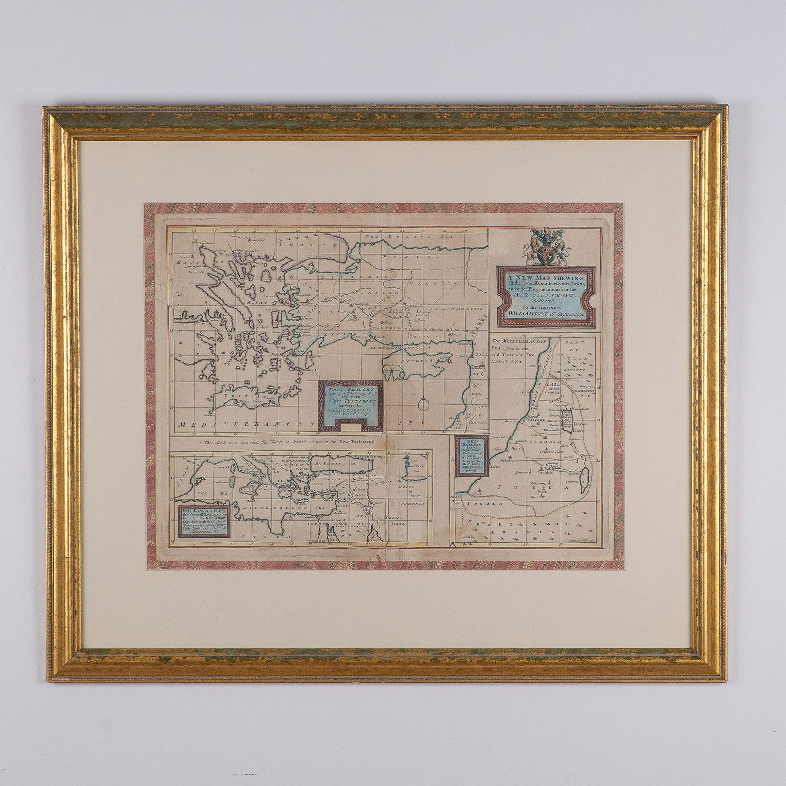 Sutton Nicholls, Antique Handcolored Engraved Map (1 of 5)