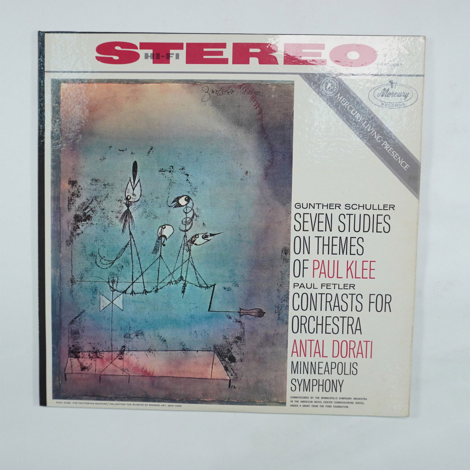 Gunther Schuller, Seven Studies on Themes of Paul Klee Vinyl Record: Mercury Records Living Presence Stereo vinyl record featuring Seven Studies on Themes of Paul Klee (1959) by Gunther Schuller and Contrasts for Orchestra (1958) by Paul Fetler. Conducted by Antal Dor?