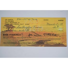 Joe DeRita Signed Personal Check, The Three Stooges