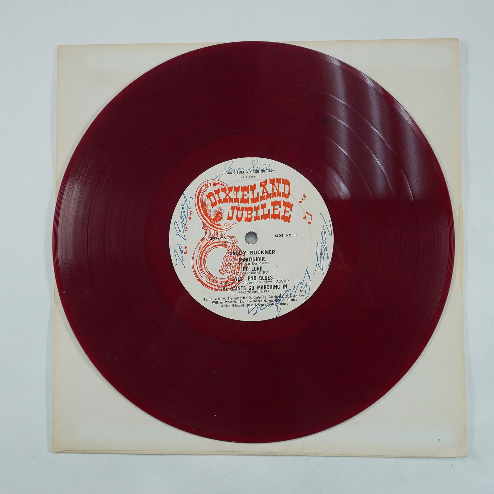 Dixieland Jubilee Red Vinyl Record Signed by Teddy Buckner Band (1 of 3)