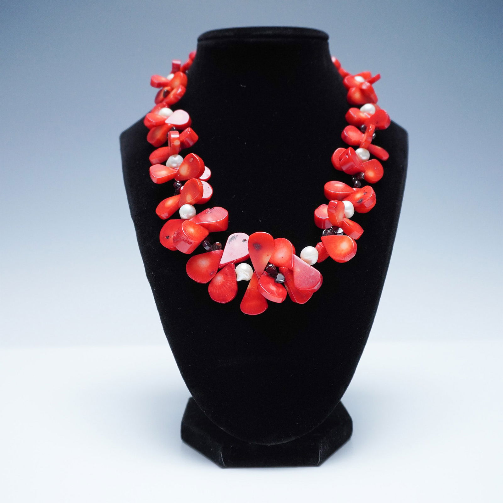 Red Coral & Faux Pearl Chunky Necklace (1 of 3)