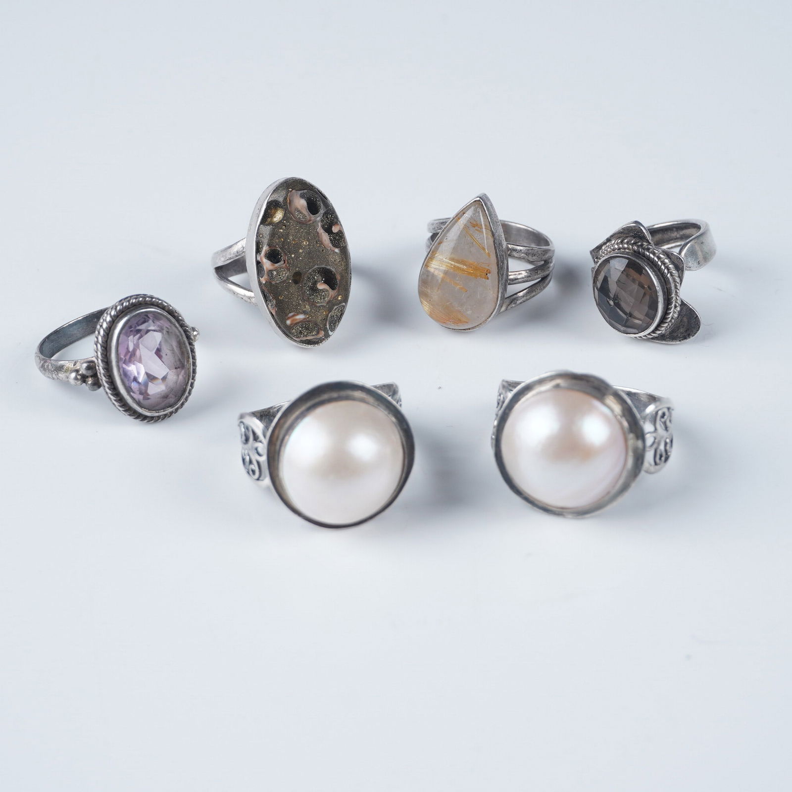 6pc Sterling and Semi-Precious Stone Rings (1 of 4)