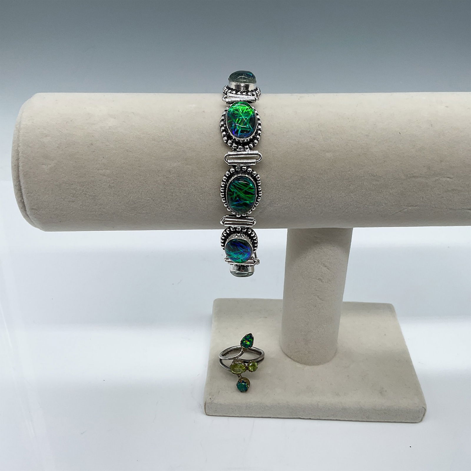 2pc Sterling Silver Bracelet and Ring Set with Gemstones (1 of 4)